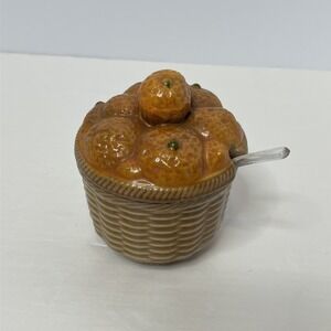 Vintage Ceramic Orange Marmalade, Jam Or Jelly Jar Basket Weave Bowl Japan